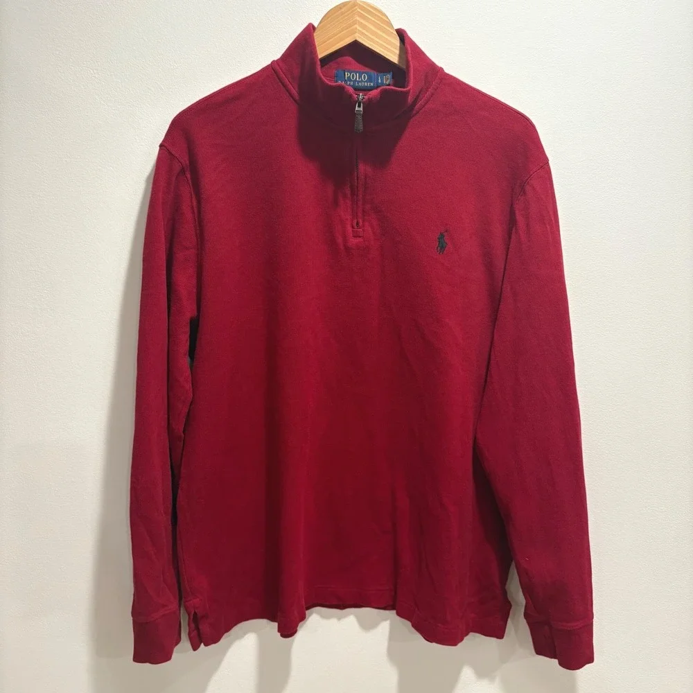 Polo Ralph Lauren Men Estate Rib Quarter 1/4 Zip Pullover Sweater Burgundy Red L